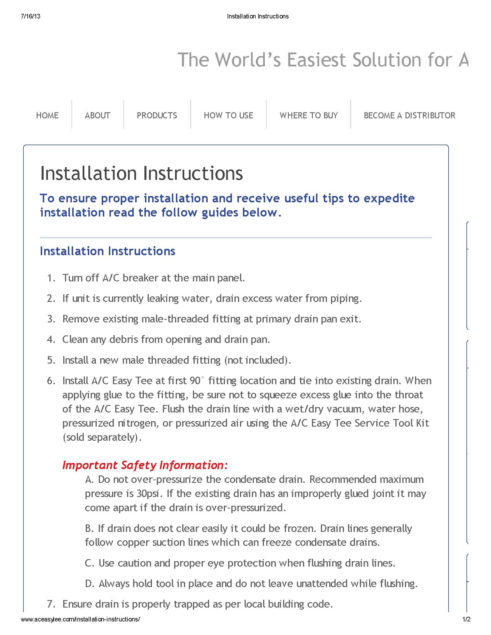 A/C Drain Line Easy Tee Service Kit & PVC Service Fitting